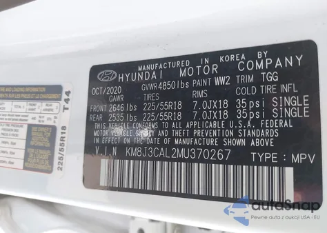 2021 Hyundai Tucson Sel from USA, damaged, VIN KM8J3CAL2MU370267